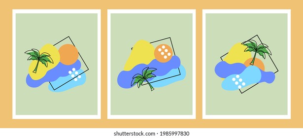 simple abstract set with summer themes, tropical, tree, sun, etc