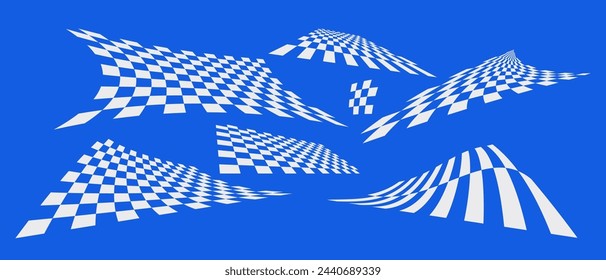 Simple abstract shape set geometric blue pixel art bitmap. Ideal for web design, app design, poster, clothes, retro aesthetic composition