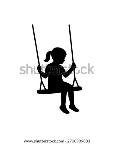 Simple abstract silhouette of child swinging. Happy outdoor activity sign.