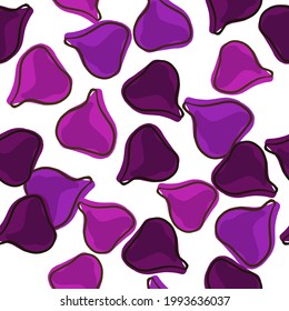 Simple abstract style seamless pattern with purple random fig silhouettes print. Isolated shapes. Natural ornament. Designed for fabric design, textile print, wrapping, cover. Vector illustration.