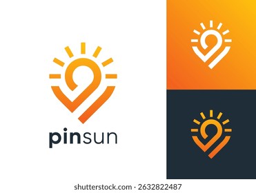 simple abstract sun with location pin logo design concept	
