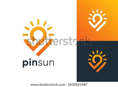simple abstract sun with location pin logo design concept	
