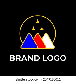 simple abstract three mountains with stars and circle logo template design vector