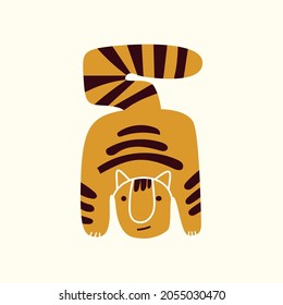 Simple abstract tiger for New Year 2022 greeting card or poster template. Chinese year sign. Tiger mascot cartoon hand drawn character vector illustration isolated on white background. T shirt print