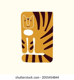 Simple tigre abstracto para la tarjeta de felicitación de Año Nuevo 2022 o plantilla de afiches. Signo chino de 2022. Ilustración vectorial de dibujos a mano de tigres aislada en fondo blanco. Impresión de camiseta