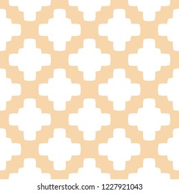 Simple abstract vector geometric seamless pattern in light pastel colors, white and yellow. Texture with square shapes, crosses, grid. Rustic style background. Repeat design for decor, fabric, cloth