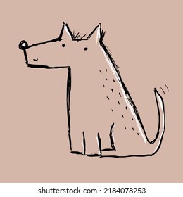 Sencilla ilustración de vectores abstractos con mano soñadora dibujada en un fondo beige. Impresión suave con Perro divertido hecho de líneas blancas y negras ideal para tarjetas, arte de pared, afiches. Arte genial para los amantes del perro.