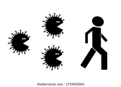simple abstract vector illustration of virus running after men