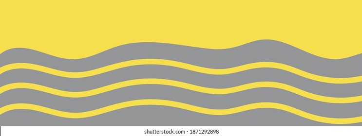Simple abstract vector illustration. Yellow wavy horizontal lines on a gray background. Banner for decoration and design in trending colors of 2021.