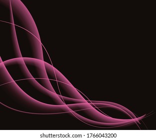 Simple abstract vector pink gradient lines, curves and waves on black backdrop design. Suitable as background for leaflets or presentations.
