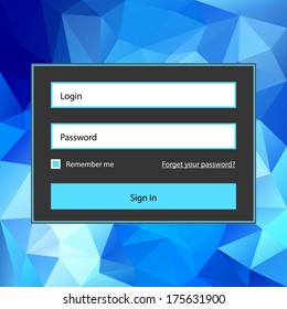 Simple abstract vector polygonal blue login form. 
