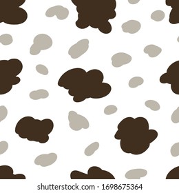 Simple abstract vector seamless pattern. Dark brown, gray spots, blots on a white background. For printing on fabric, textile products, packaging, paper.