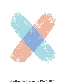 Simple Abstract Vector Sign with Light Red and Pastel Blue Grunge Crossed Lines Isolated on a White Background. Minimalist Art with Ex Icon Ideal for Wall Art, Card, Poster, Decoration.
