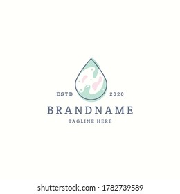 Simple abstract water drop line logo icon design template premium vector