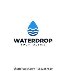 Simple Abstract Water Drop with Wave Logo Design Template