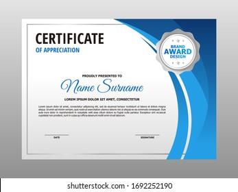 Simple Abstract Wave Blue Silver Certificate Design, Professional Modern Certificate Template Vector