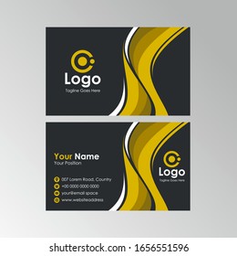 Simple abstract wave business card with yellow and black color design, professional name card template vector