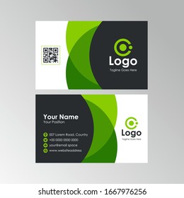 Simple Abstract wave business card with Green and Black color design, professional name card template vector