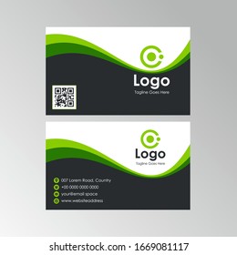 Simple Abstract Wave business card with Green and Black color design, professional name card template vector