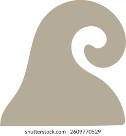 A simple abstract wave shape with a smooth curve and spiral tip. The form resembles a stylized ocean wave in a minimalist style. Cartoon vector illustration.