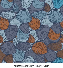 simple abstract waves / lines / hairy / shell in blue and dark orange colors