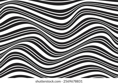 simple abstract white color creative wavy distort line pattern on black color background