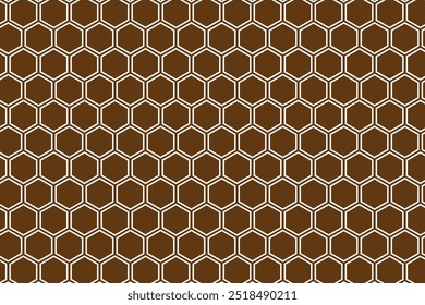 simple abstract white color hexagon honeycomb pattern on dark brown color background seamless pattern of the hexagons with brown and white geometric shapes