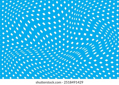 simple abstract white color small rectangle wavy distort pattern on sky color background white squares are scattered across a blue background