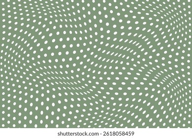 simple abstract white color small polka dot wavy distort pattern on ancient color background wavy dot grid optical illusion in sage green