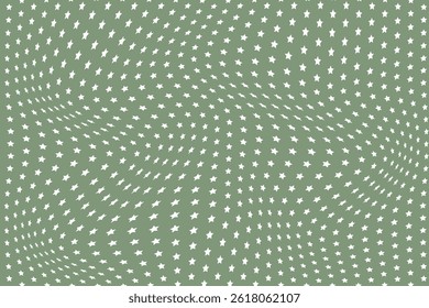  simple abstract white color small star wavy distort pattern on ancient color background wavy sage green surface with repeating white stars