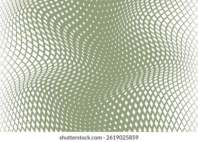simple abstract white color square half tone wavy distort blend pattern on ancient olive color background