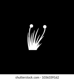 Simple abstract white plants and grass silhouette on black background. Element or icon for design nature concept