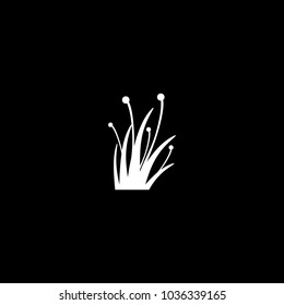 Simple abstract white plants and grass silhouette on black background. Element or icon for design nature concept