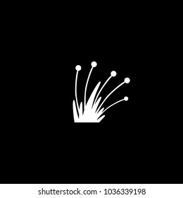 Simple abstract white plants and grass silhouette on black background. Element or icon for design nature concept