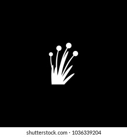 Simple abstract white plants and grass silhouette on black background. Element or icon for design nature concept