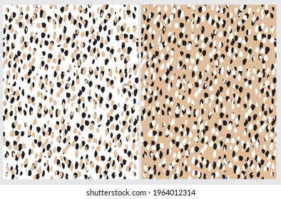 Simple Abstract Wild Animal Skin Print. Geometric Seamless Vector Patterns ideal for Fabric, Textile. Hand Drawn Irregular Spots Isolated on a Light Brown and White Background. Leopard Skin Pattern.