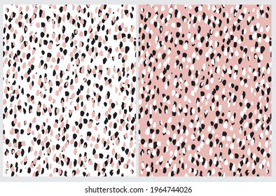 Simple Abstract Wild Animal Skin Print. Geometric Seamless Vector Patterns ideal for Fabric, Textile. Hand Drawn Irregular Spots Isolated on a Pastel and White Background. Leopard Skin Pattern.