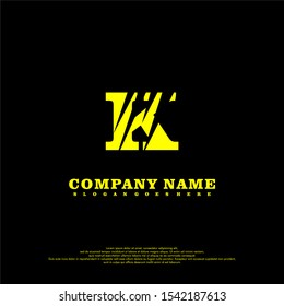 simple abstract yellow scratched K logotype design concept isolated on black background. vector illustration.