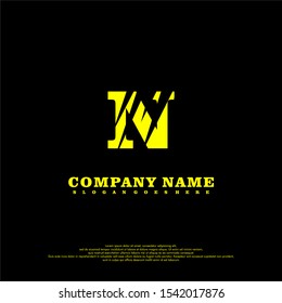 simple abstract yellow scratched N logotype design concept isolated on black background. vector illustration.