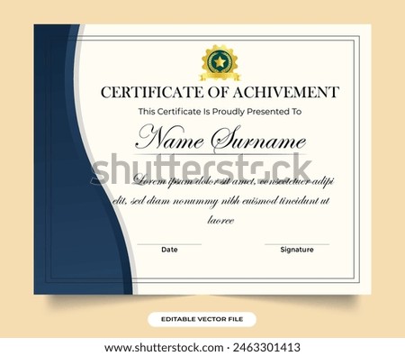 Simple academic certificate design with golden badge and calligraphy Award and Achievement credentials designed for appreciation and honor Business appreciation certificate paper vector
