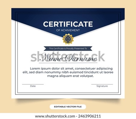 Simple academic certificate design with golden badge and calligraphy Award and Achievement credentials designed for appreciation and honor Certificate document of achievement vector