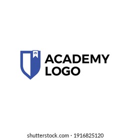 Simple Academy And Shield Logo Vector