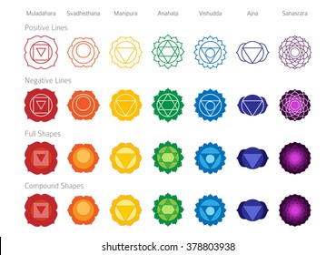 Simple Accurate Chakras Symbol Color Vector Shape Set