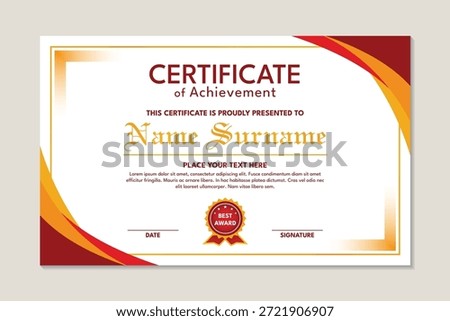 Simple achievement certificate template red and orange background, certificate template design template