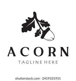 Simple Acorn logo design with leaves,oak leaves logo,isolated with vector illustration editing