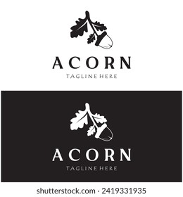 Simple Acorn logo design with leaves,oak leaves logo,isolated with vector illustration editing