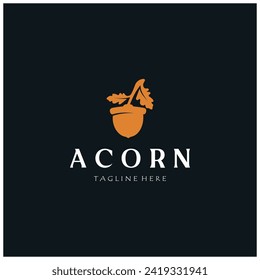 Simple Acorn logo design with leaves,oak leaves logo,isolated with vector illustration editing