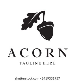 Simple Acorn logo design with leaves,oak leaves logo,isolated with vector illustration editing