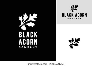 Simple Acorn or Oaknut with Oak Leaves Branch silhouette classic logo design