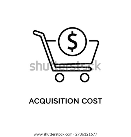 Simple acquisition cost icon on white background illustrating business expenses, investment, customer acquisition, and financial analysis.